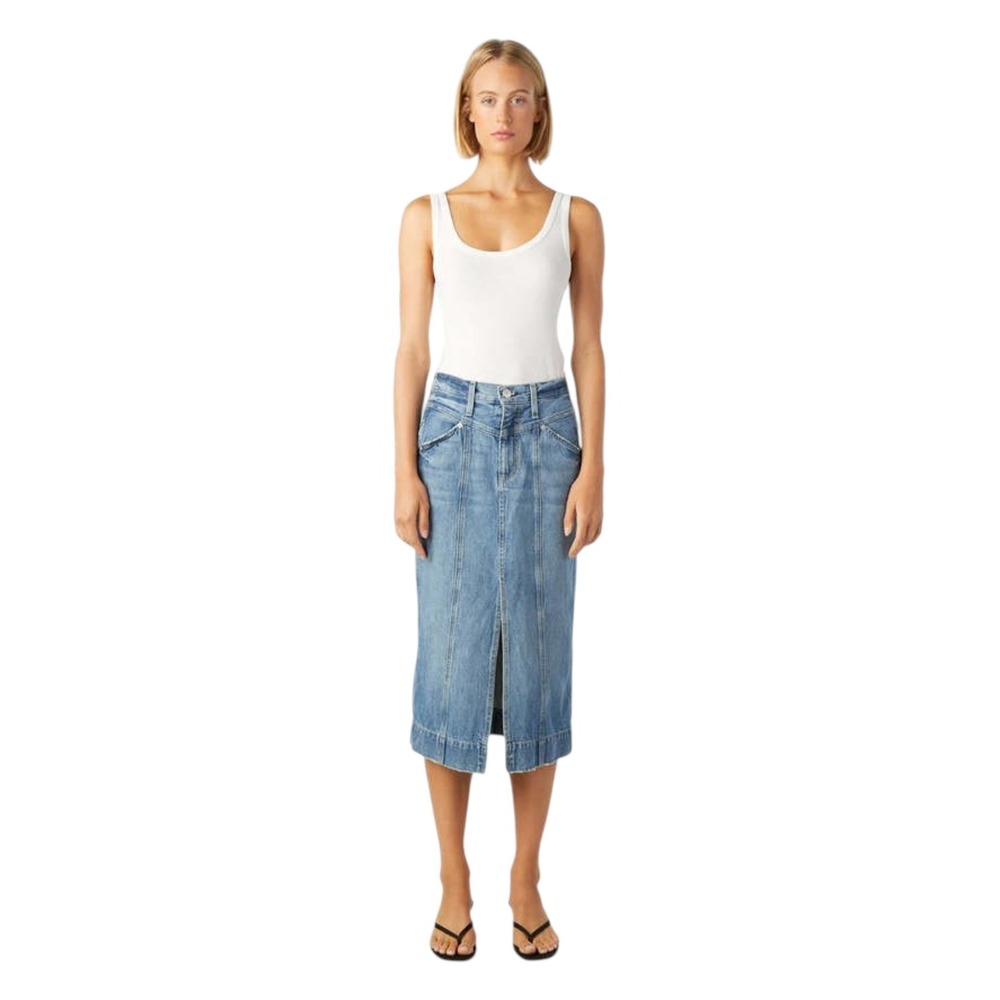 AMO Denim Zahra Skirt‎ Medium Wash Front Slit Size 28 Made in USA